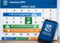Calendario digitale Inps con le date dell'assegno unico aprile 2026 evidenziate.
