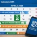 Calendario digitale Inps con le date dell'assegno unico aprile 2026 evidenziate.