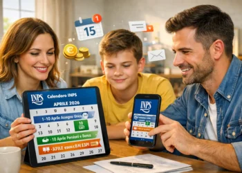 Calendario digitale con le date di pagamento assegno unico aprile 2026 e scadenze Inps.