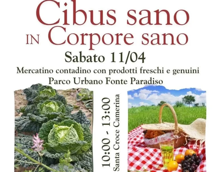 Attività all'aperto e mercatino contadino durante l'evento Cibus sano in Corpore sano a Santa Croce Camerina.