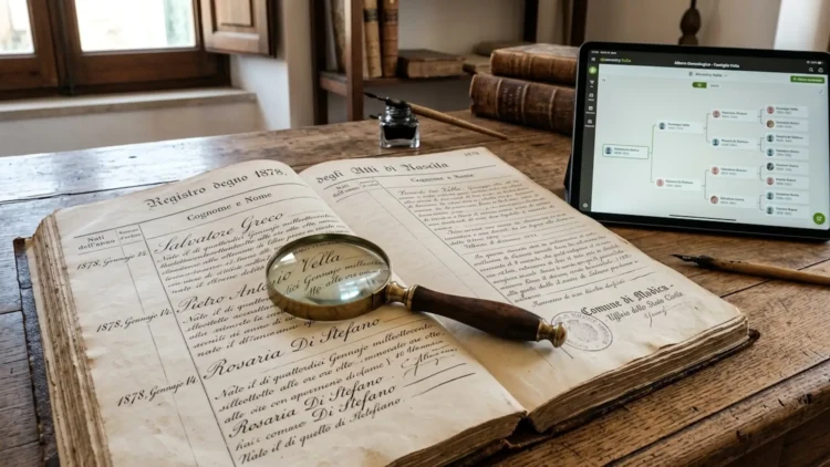 Registro storico e albero genealogico digitale per la ricerca di cognomi italiani rari.