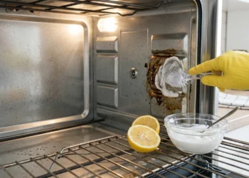 Applicazione di pasta di bicarbonato per pulire un forno incrostato