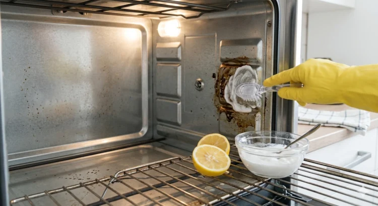 Applicazione di pasta di bicarbonato per pulire un forno incrostato
