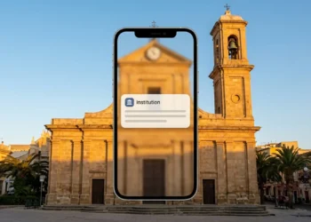 Veduta del centro storico di Santa Croce Camerina con accenno alla comunicazione digitale urbana.