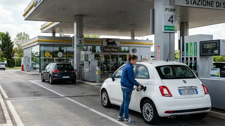 Distributore di carburante con prezzi esposti durante il ponte del 1 maggio