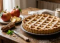 Crostata di mele classica con decorazione a incrocio e zucchero a velo