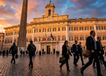 Palazzo Montecitorio a Roma, sede della discussione sul Decreto Primo Maggio per il lavoro