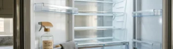 Interno di un frigorifero pulito e igienizzato con prodotti naturali.