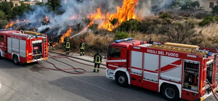 Vigili del Fuoco impegnati a spegnere un incendio a Marina di Modica
