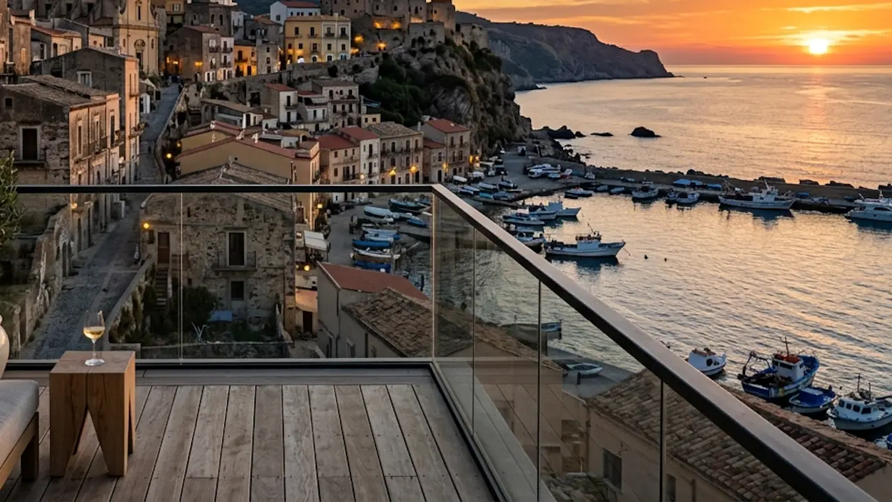 Veduta panoramica di un borgo siciliano con case in pietra ristrutturate, simbolo del rimborso Irpef 50% in Sicilia