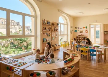 Interno di un asilo nido comunale a Ragusa pronto per l'anno scolastico 2026/2027.