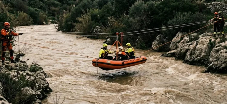 Vigili del fuoco usano la manovra Telfer a San Fratello per salvare 29 persone dalla piena del torrente