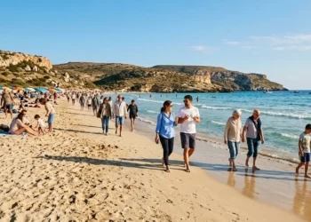Spiaggia assolata in Italia durante il ponte del 1 maggio