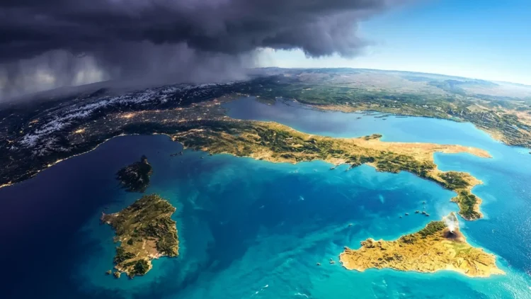 Infografica meteo che mostra la divisione tra pioggia al Nord e caldo al Sud Italia per il Ponte del Primo Maggio