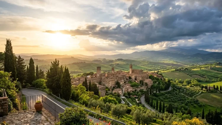 Cielo variabile sopra un paesaggio italiano durante il weekend del 25 aprile