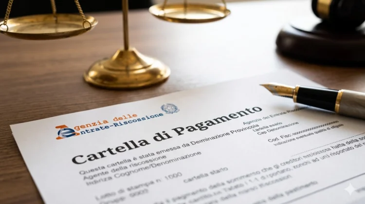 Documento di una cartella esattoriale su una scrivania professionale per analisi legale.