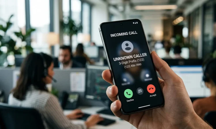 Smartphone che mostra una chiamata in arrivo con il nuovo sistema di numerazione AGCom