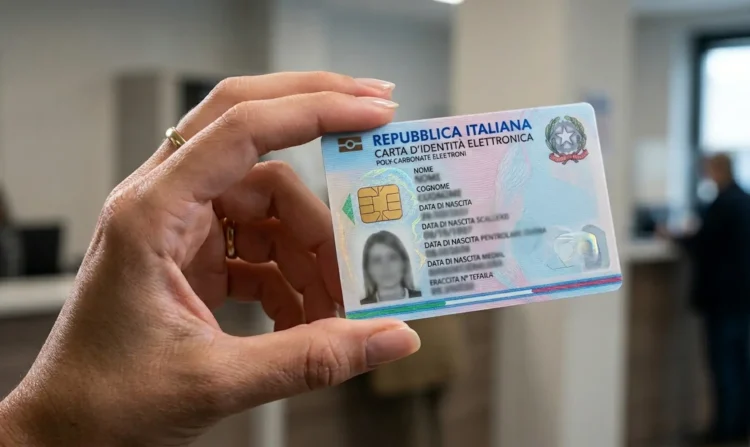 Dettaglio della nuova carta d'identità elettronica italiana con microchip e zona a lettura ottica