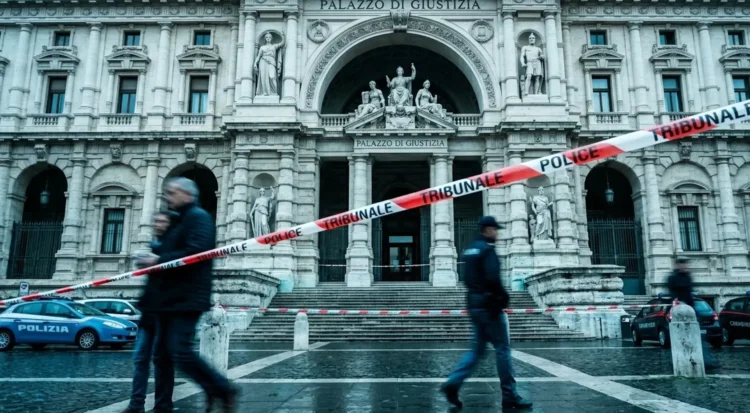 ngresso del tribunale durante un'inchiesta per omicidio