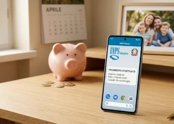 Schermata dell'app INPS Mobile che mostra le date di accredito dell'Assegno Unico di aprile 2026