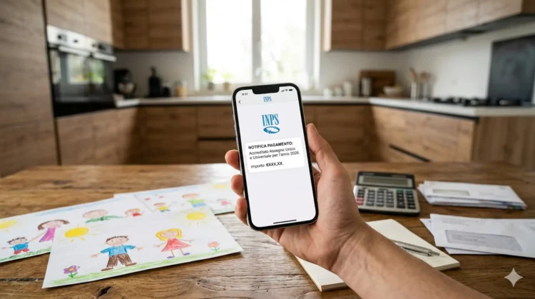 Notifica di pagamento dell'Assegno unico sulla schermata dello smartphone