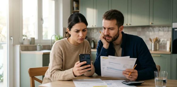 Famiglia controlla l'importo dell'Assegno Unico sul cellulare