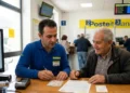 Operatore di Poste Italiane assiste un cittadino per la richiesta del passaporto in un ufficio postale della provincia di Ragusa