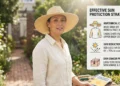 Persona con abbigliamento protettivo contro i raggi UV e cappello a tesa larga