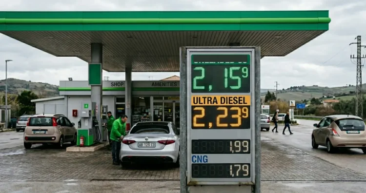 stazione di servizio con prezzo carburante e diesel oltre 2,1 euro