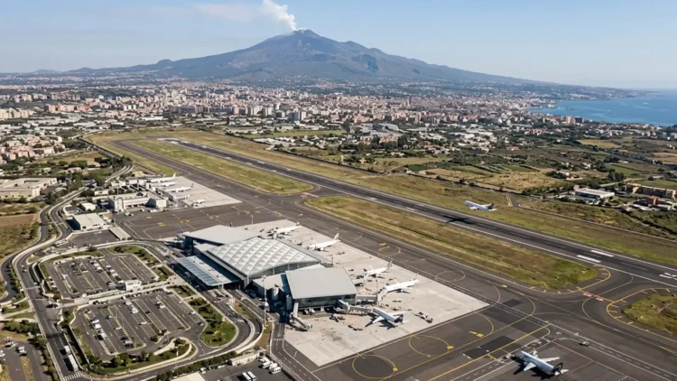 Veduta aerea dell'aeroporto di Catania gestito da SAC