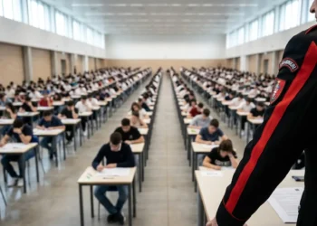 Una sala d'esame pronta per lo svolgimento delle prove scritte del concorso allievi carabinieri.
