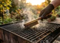 Pulizia di una griglia da barbecue con spazzola professionale