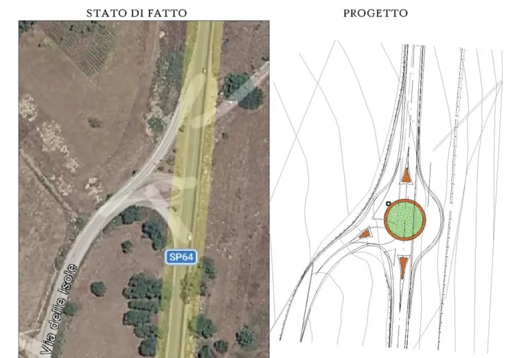 Cantiere per la nuova rotatoria in contrada Bruca sulla strada provinciale SP 64 a Scicli.