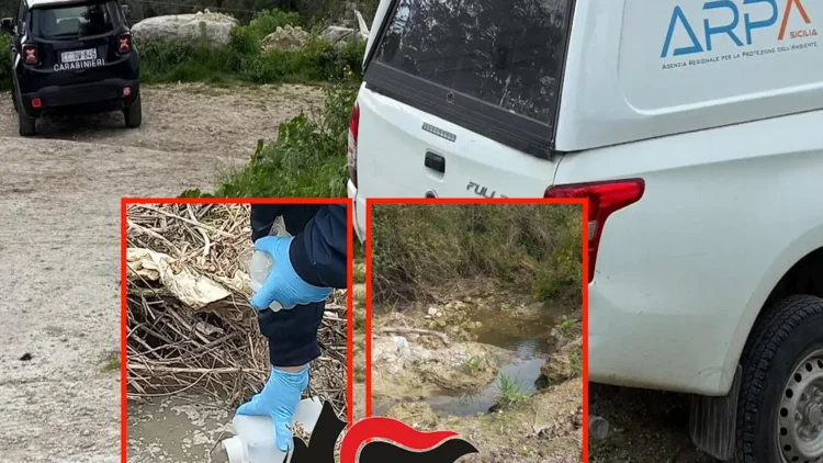 Carabinieri ed esperti ARPA effettuano campionamenti in un ruscello a Ragusa