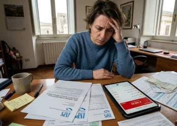 Persona preoccupata controlla la sospensione dell'Assegno di Inclusione sui documenti ufficiali