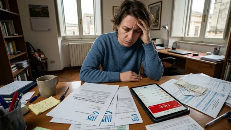 Persona preoccupata controlla la sospensione dell'Assegno di Inclusione sui documenti ufficiali
