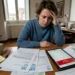 Persona preoccupata controlla la sospensione dell'Assegno di Inclusione sui documenti ufficiali