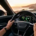 Dashboard digitale di un'auto che mostra l'efficienza dei consumi di carburante.