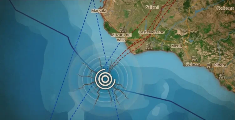 Veduta della costa di Mazara del Vallo interessata dal terremoto a Trapani.