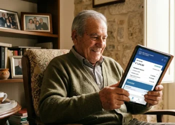 Persona anziana che consulta la video guida dell'Assegno sociale su un tablet