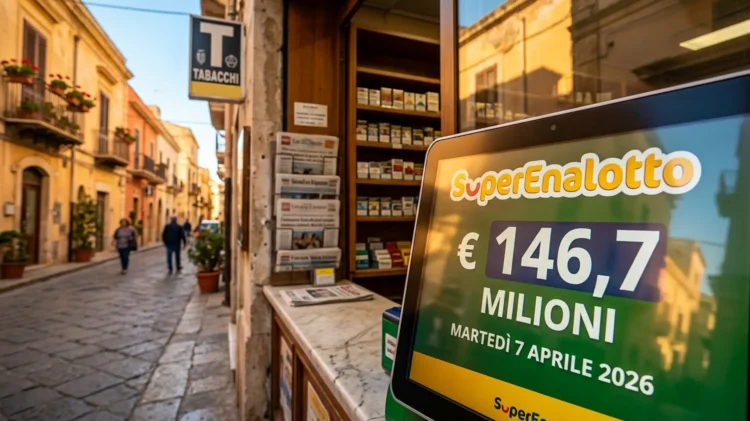 Terminale di gioco del SuperEnalotto in Sicilia con indicazione del jackpot.