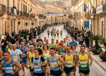 Corridori amatoriali durante la gara podistica Vivicittà 2026 a Ragusa, quinta edizione del Memorial Titta Tumino