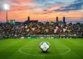 Pallone da calcio al centro di uno stadio italiano durante la lotta promozione Serie B