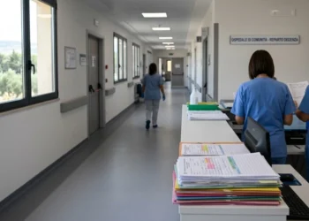 Immagine generata con IA che rappresenta personale sanitario e struttura ospedaliera territoriale dell’ASP di Ragusa