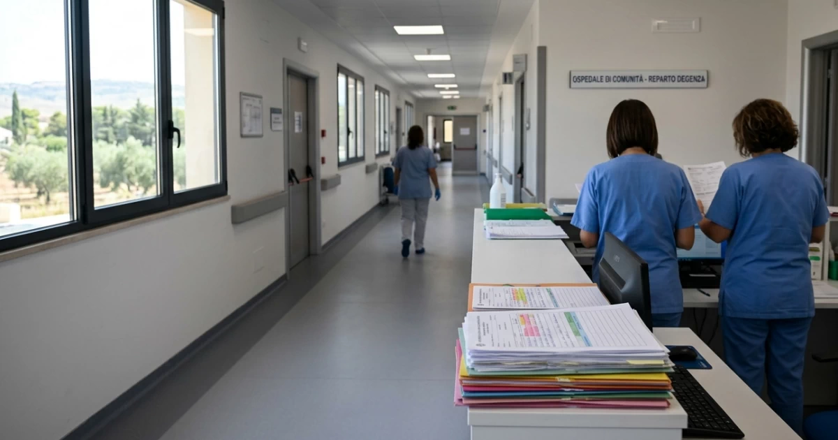 Immagine generata con IA che rappresenta personale sanitario e struttura ospedaliera territoriale dell’ASP di Ragusa