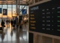 Tabellone delle partenze in un aeroporto regionale italiano con destinazioni nazionali
