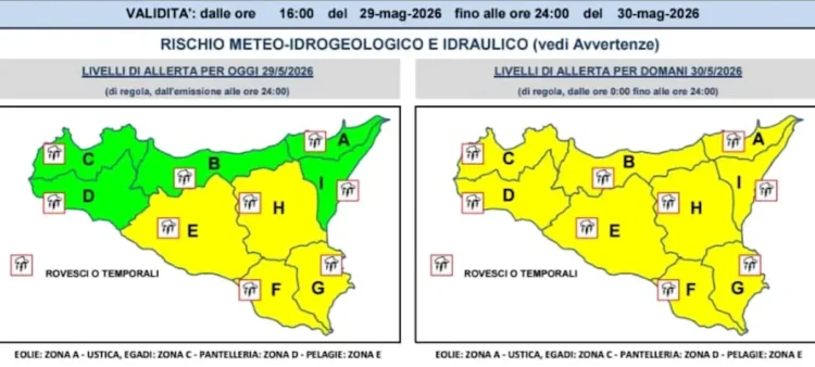 allerta gialla Sicilia maltempo piogge temporali protezione civile