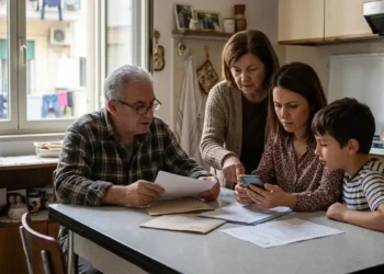 Famiglia controlla documenti Isee per Assegno unico INPS