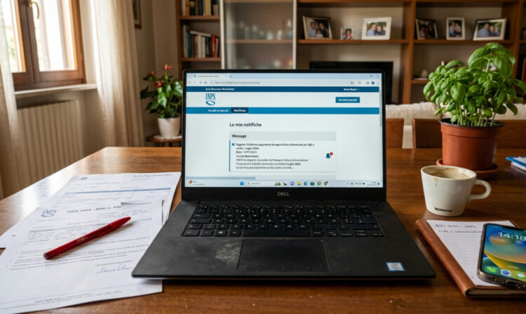 Assegno unico INPS visualizzato nell’area MyINPS con notifiche pagamenti bloccati