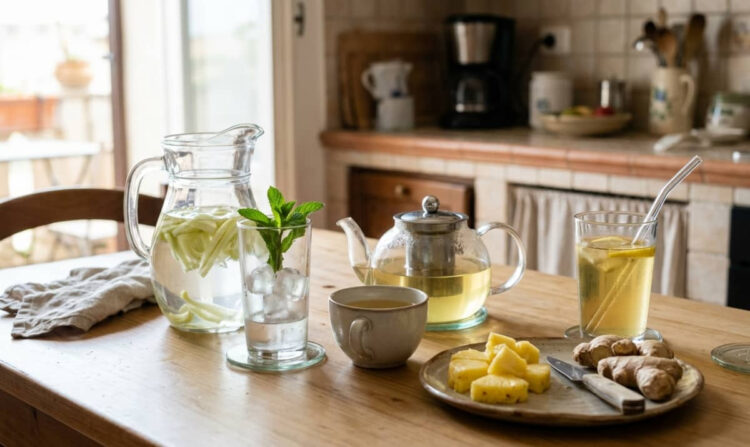 Bevande drenanti naturali con tè verde, finocchio e ananas contro la ritenzione idrica